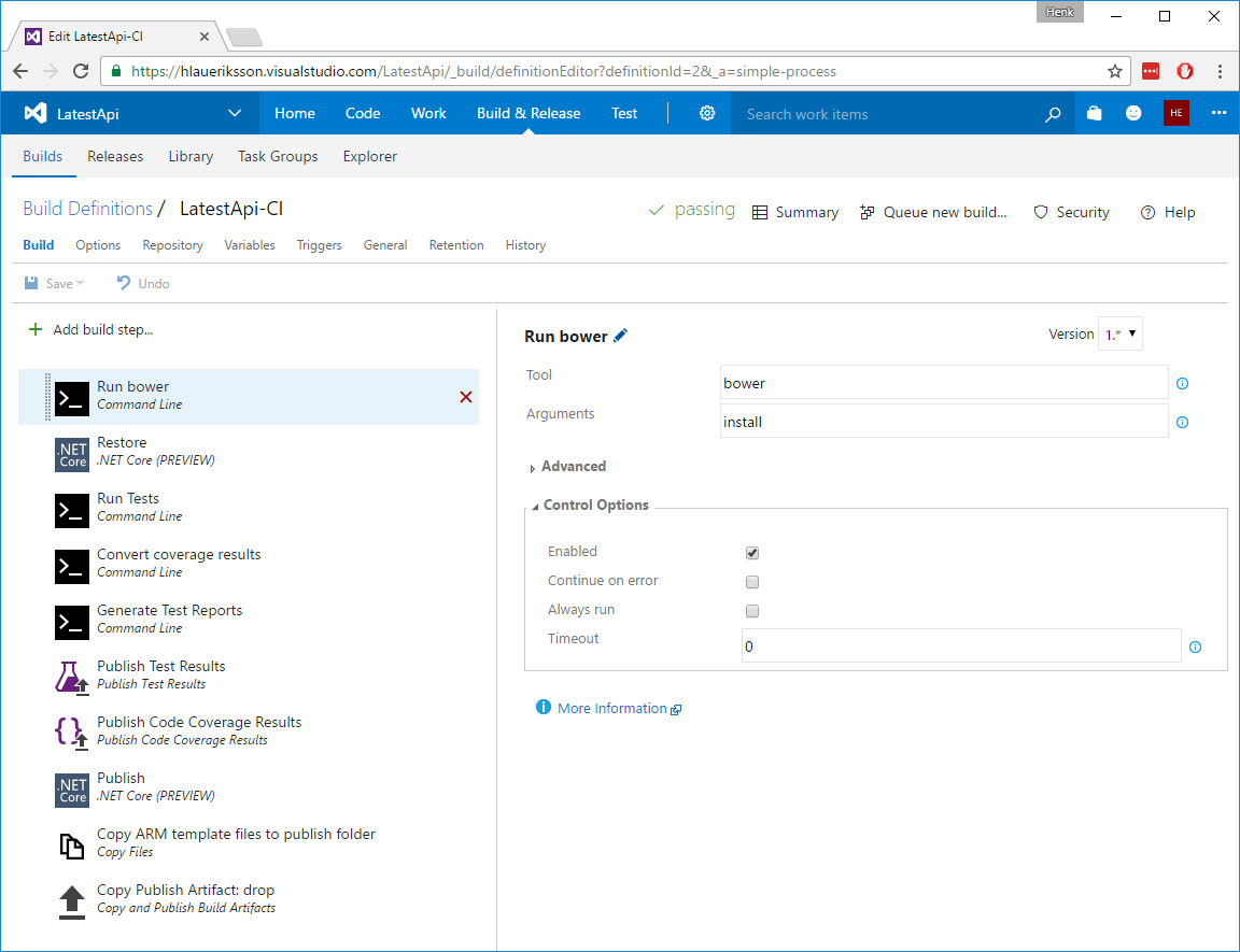 VSTS Build Definition