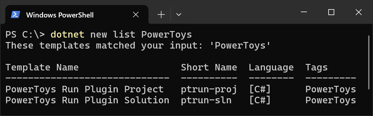 dotnet new list PowerToys