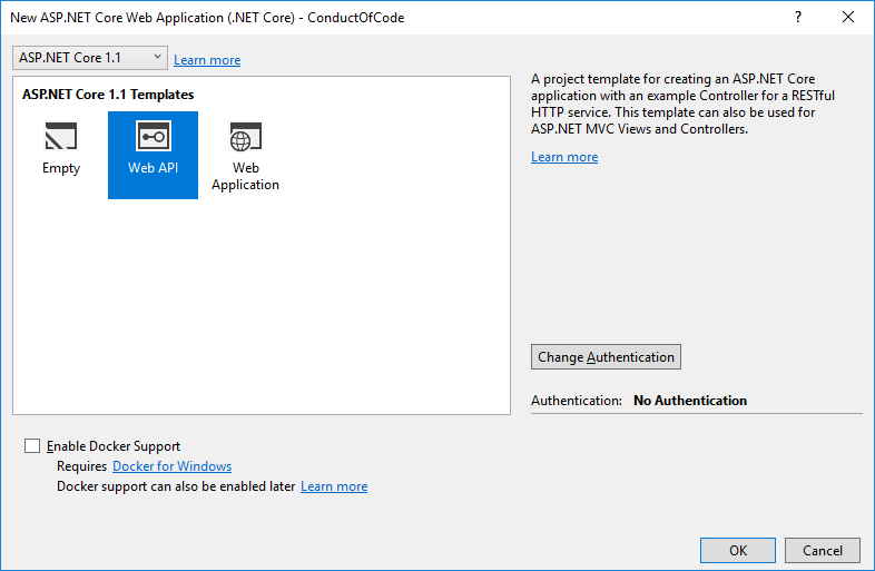 New ASP.NET Core Web Application